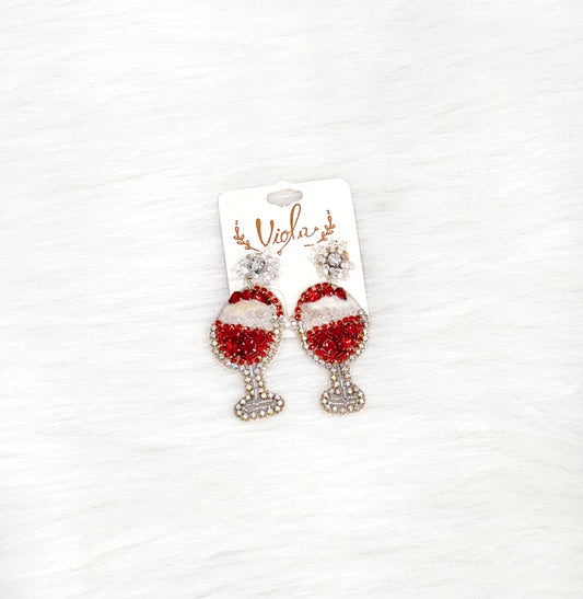 Santa's Wine Glass Earrings