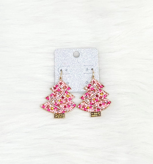 Pink/Gold Christmas Tree Earrings