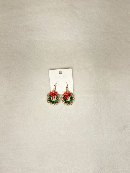 Jolly Pearl and Bow Wreath Earrings