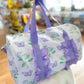 Lavender Ruffle Band Floral Butterfly Women Duffle Bag