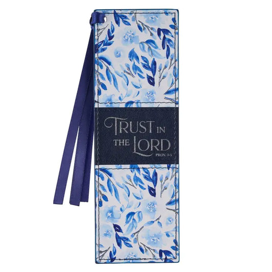 Bookmark Faux Leather Blue Floral Trust Prov. 3:5