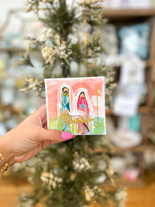Pink- 4x4 The Holy Family Nativity Block Canvas Painting