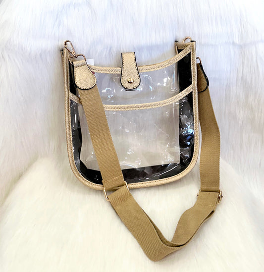 Leather Sided Rectangle Clear Bag