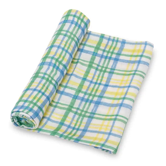 Lolly Banks Blue Plaid Muslin Swaddle
