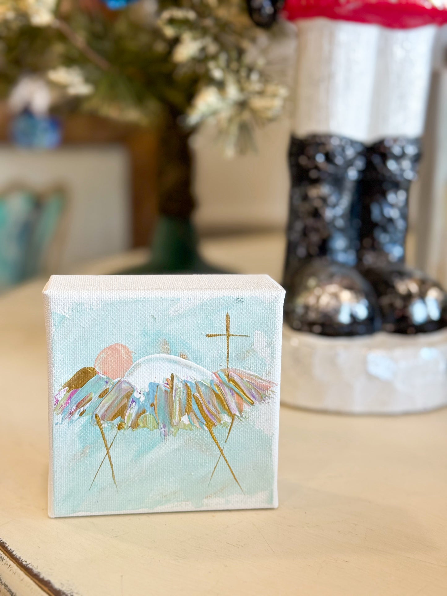 4x4 Blue Jesus in the Manger — Hand-Painted Art