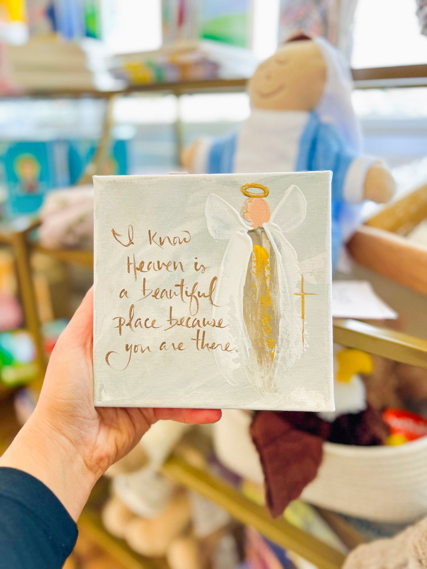 6x6 I Know Heaven White and Gray Angel Canvas Art