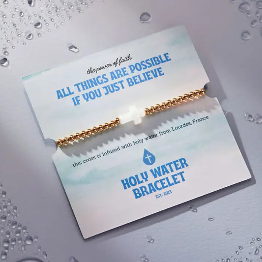 Holy Water Stretch Bracelet- Cross Yellow Gold