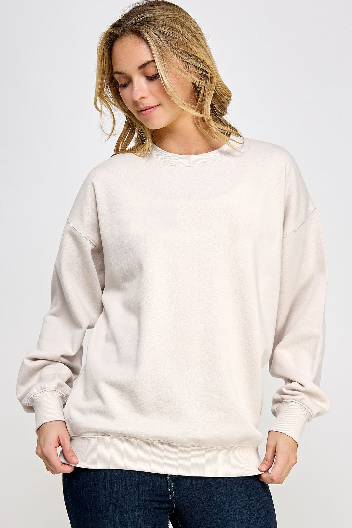 Beige- Reflex Oversized Crewneck Sweatshirt - T080