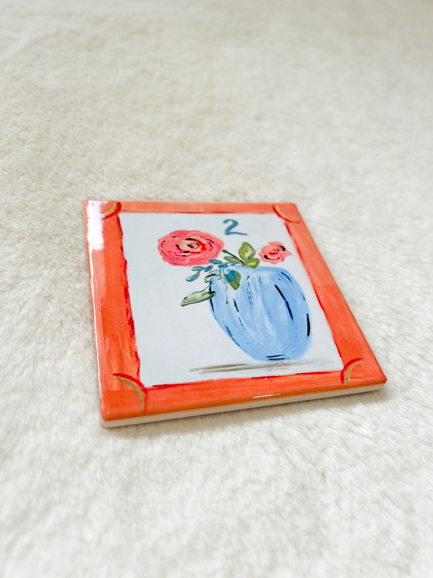 Mahjong Coaster with Flower- GA