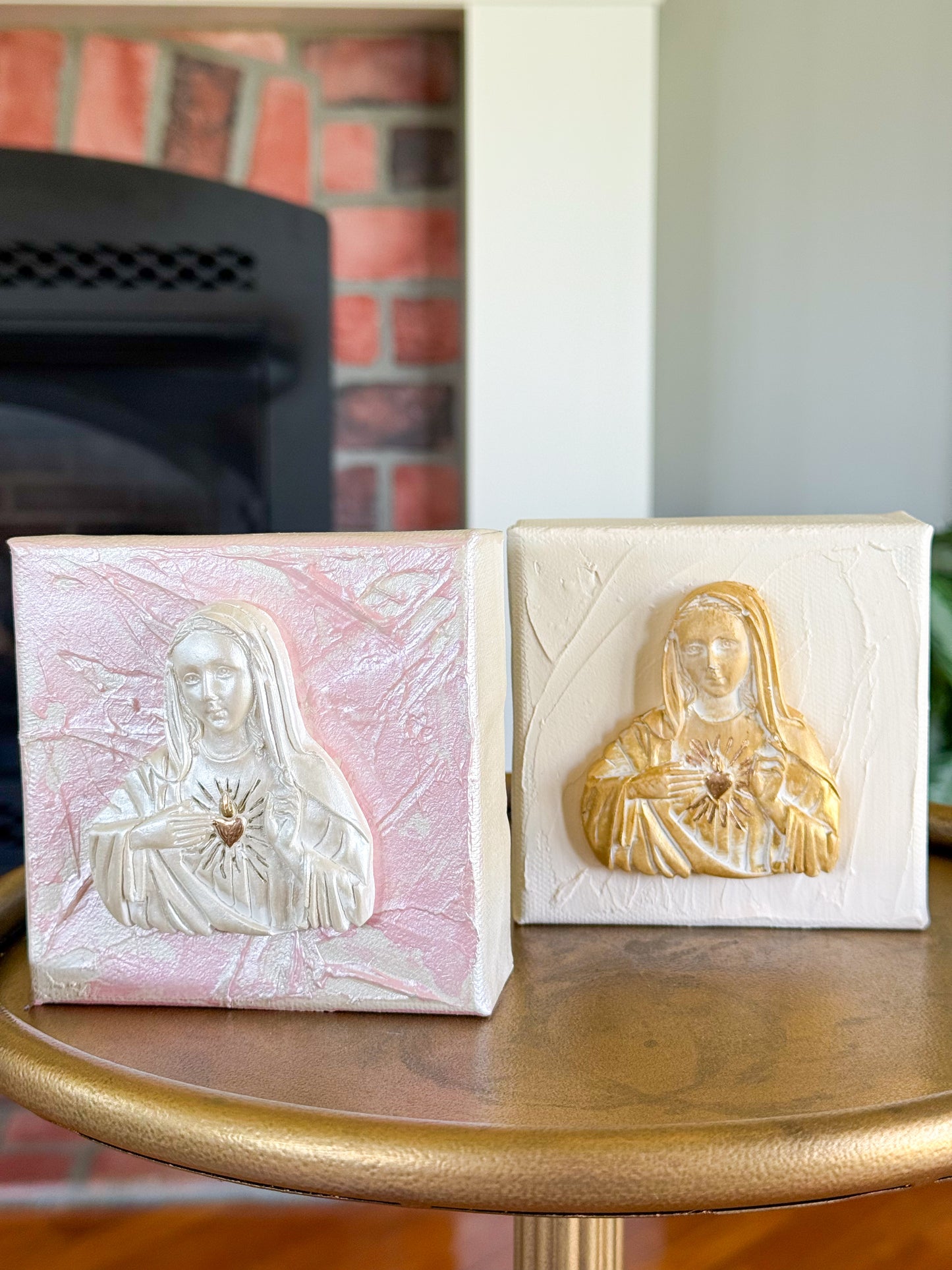 Immaculate Heart of Mary- Silhouette on 4x4 Pink Canvas