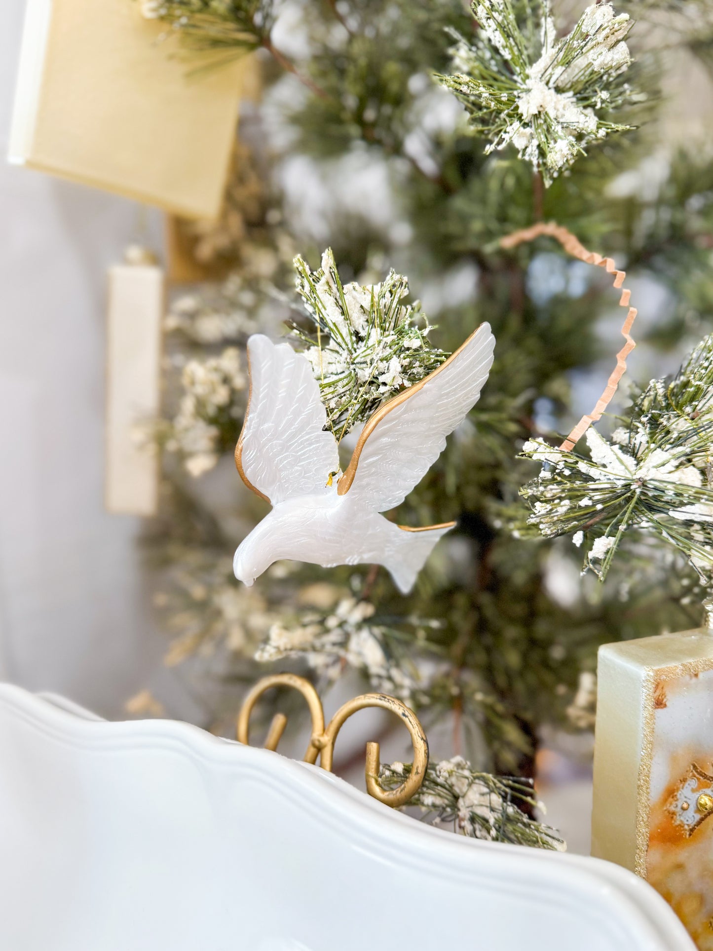 White Turtle Dove Christmas Ornament