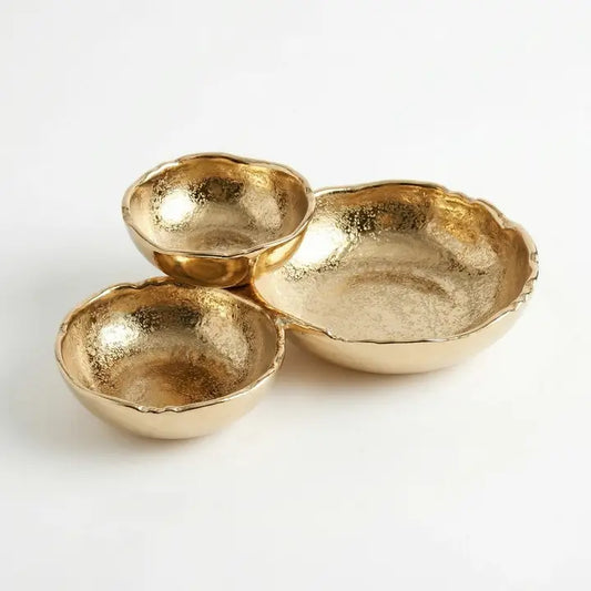 Gold Textured Aluminum 3-Bowl Cluster Dish
