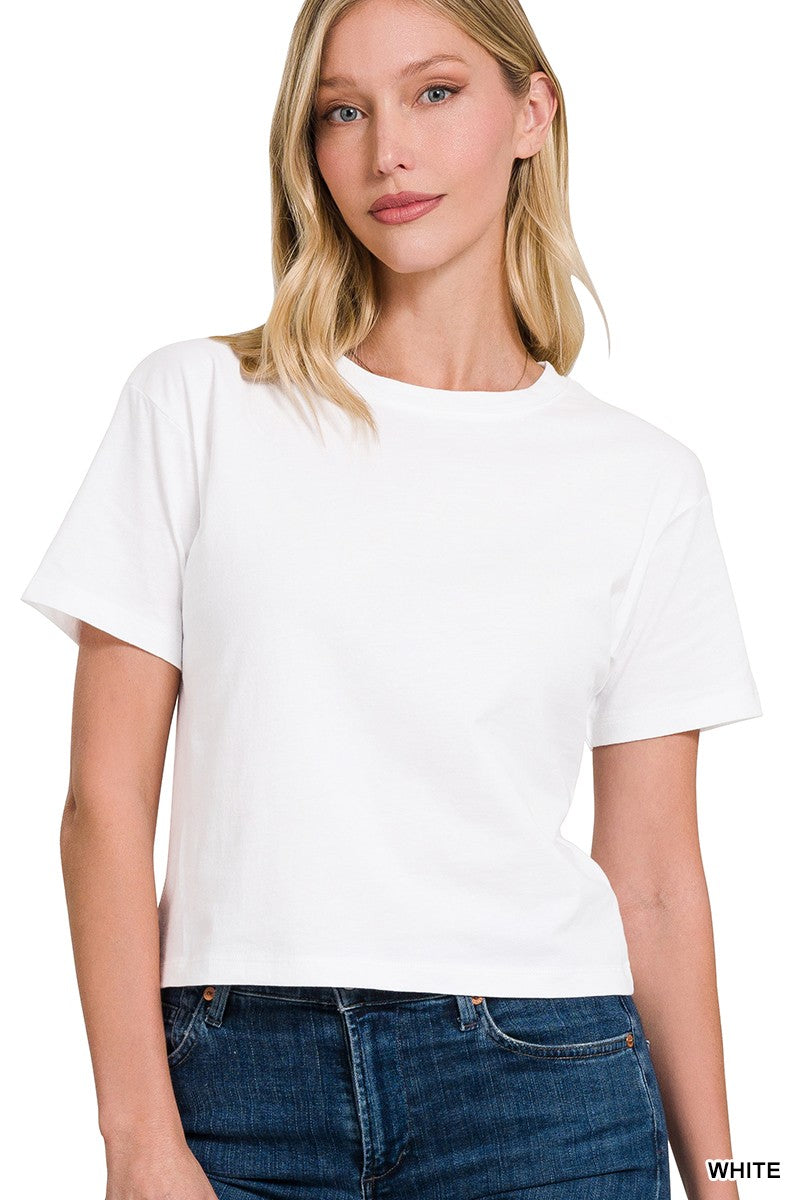 CT-3317Y Cotton Crew Neck Short Sleeve Cropped T-shirt