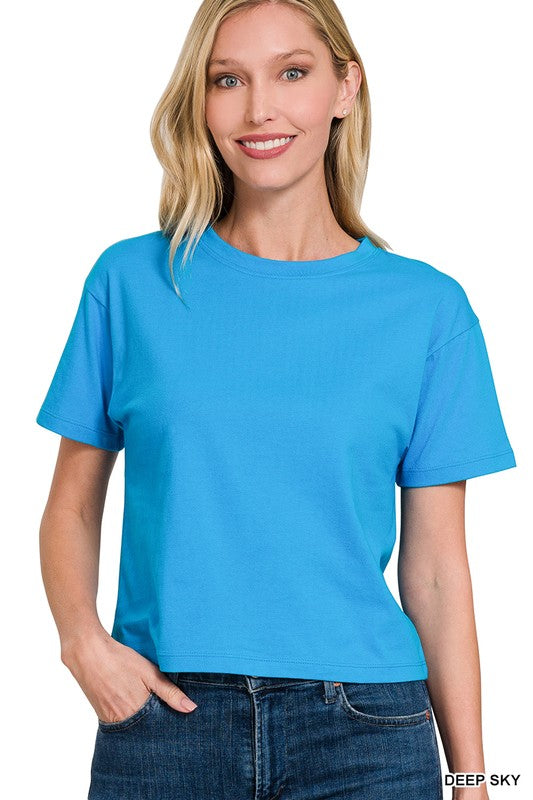 CT-3317Y Cotton Crew Neck Short Sleeve Cropped T-shirt