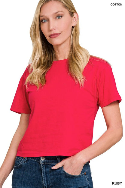 CT-3317Y Cotton Crew Neck Short Sleeve Cropped T-shirt
