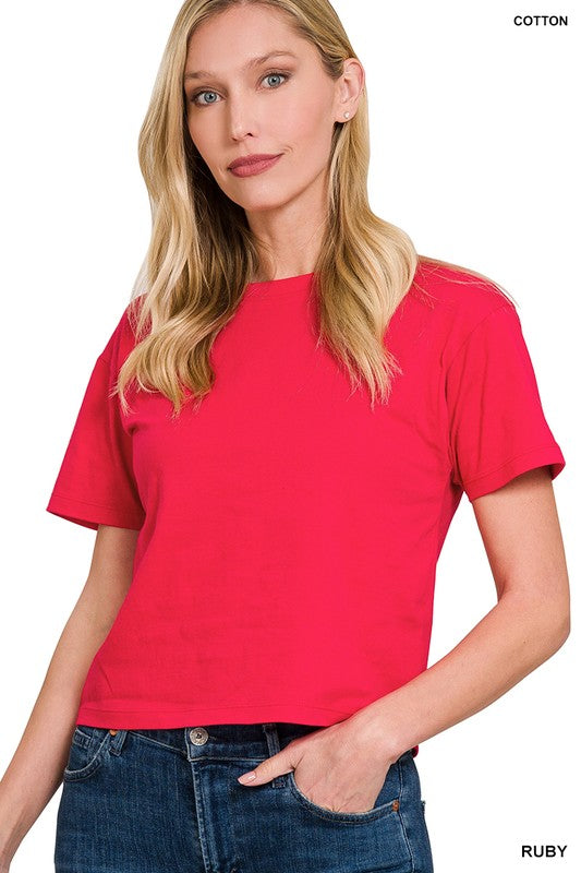 CT-3317Y Cotton Crew Neck Short Sleeve Cropped T-shirt