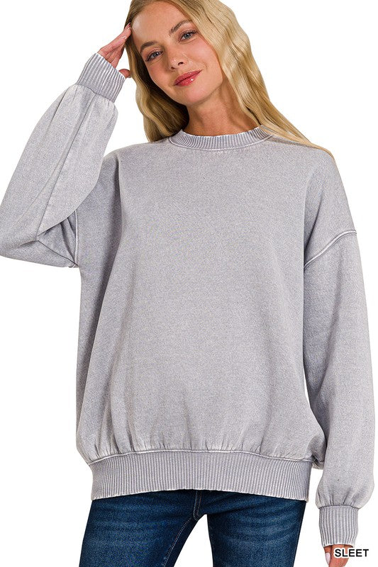 Acid Wash Fleece Oversized Pullover