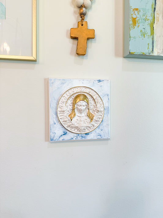 Blooming Grace Mary on 8x8 Sky Blue Canvas