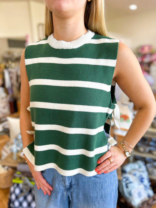 Side Tie Sweater- Dark Green