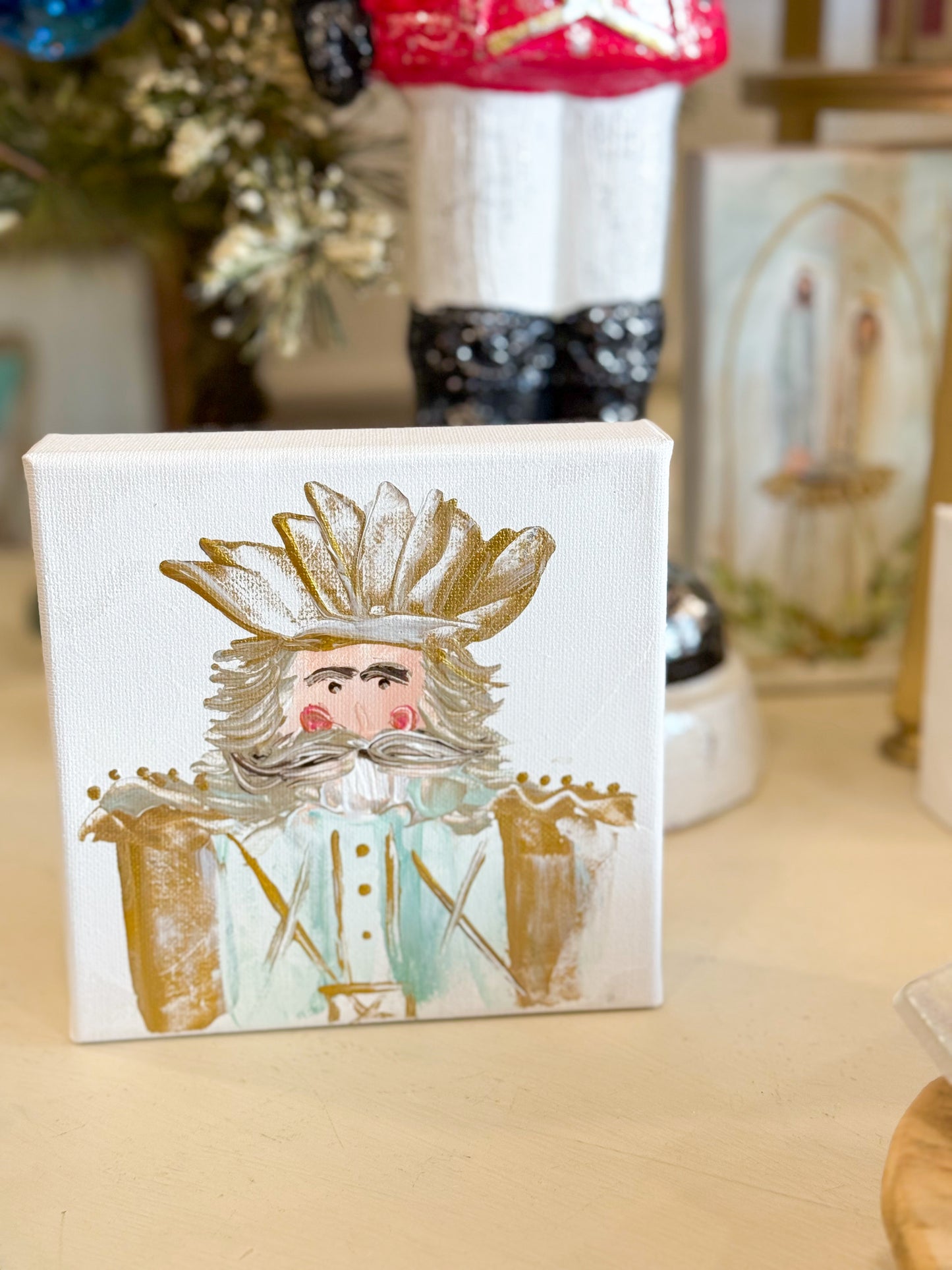 6x6 Gold/Blue Classic Christmas Nutcracker — Hand-Painted Art