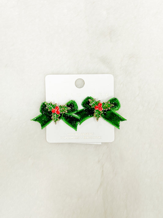 Kiss Me Under the Mistletoe Christmas Bow Earrings