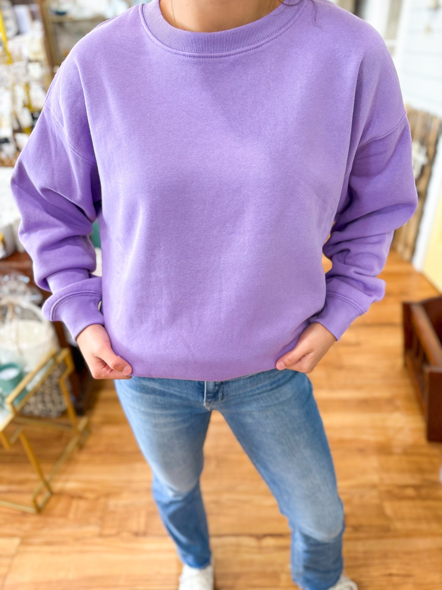 Fleece Crewneck Pullover Sweatshirt- Lavender