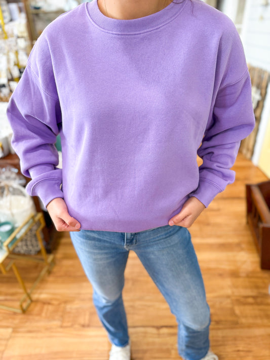 Fleece Crewneck Pullover Sweatshirt- Lavender