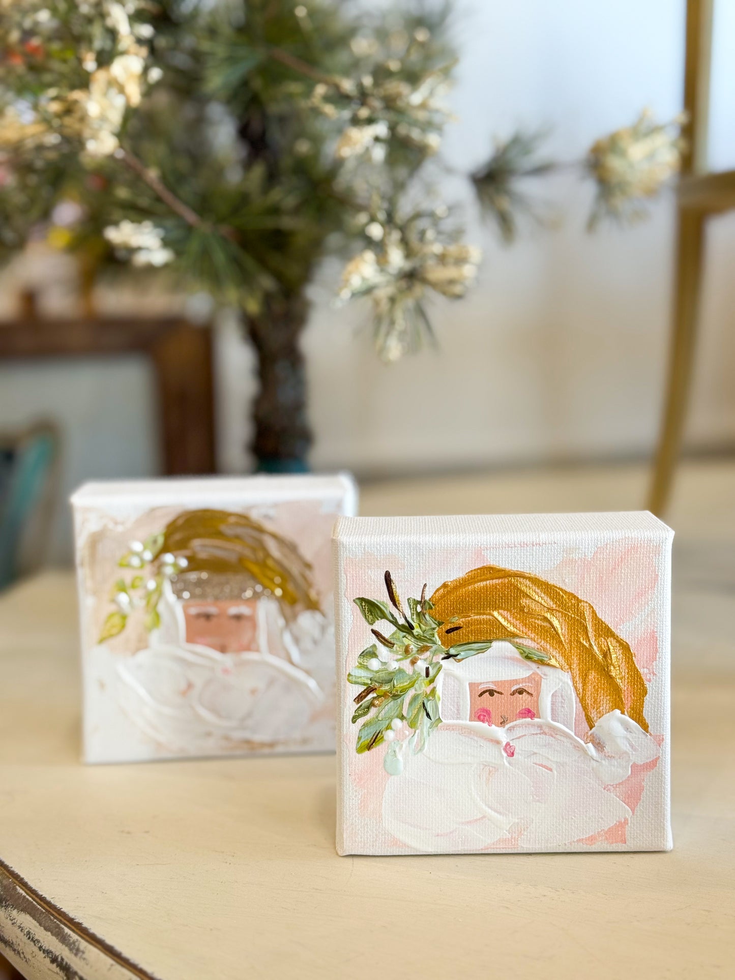 4x4 Pink Vintage Santa — Hand-Painted Art