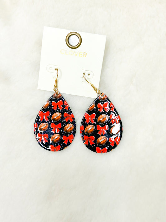 Red Bows and Footballs Acrylic Earrings
