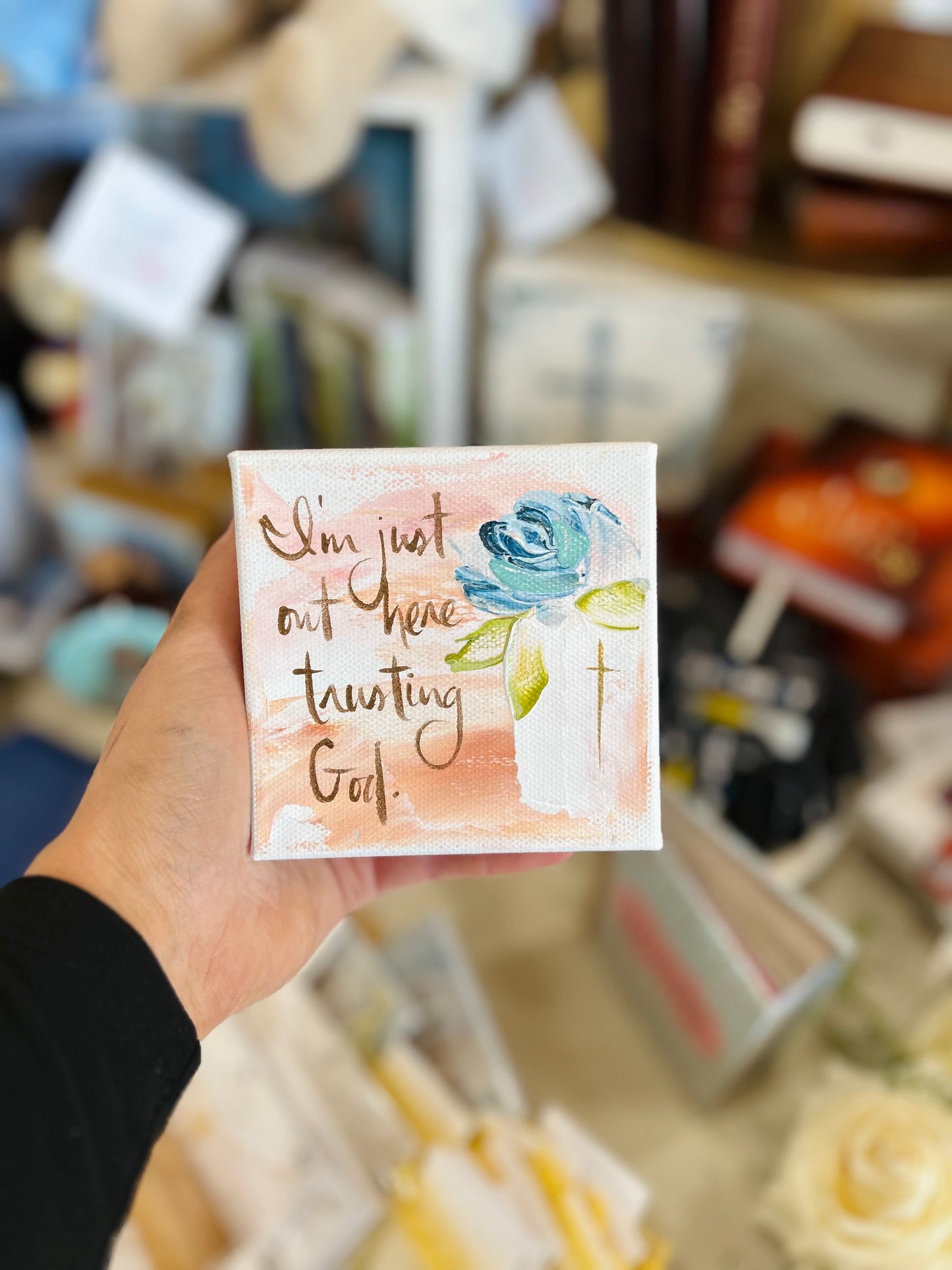 4x4 I’m Just Out Here Trusting God Floral Vase Canvas Art