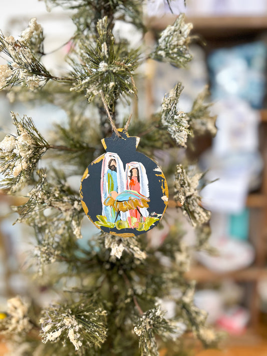 Charcoal Nativity 3.5" Wooden Ornament