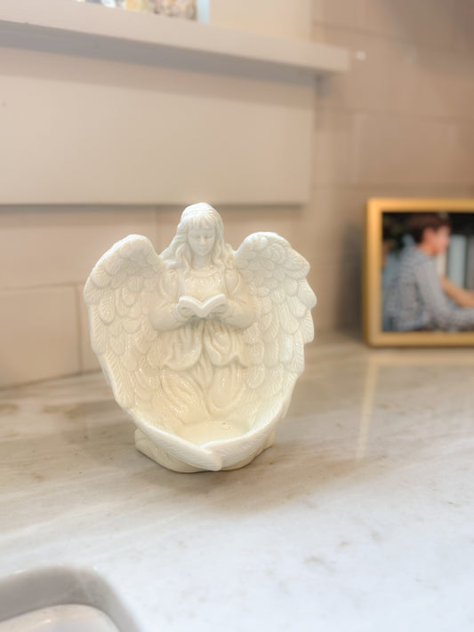 Peaceful Garden Angel Reading Bible Statue