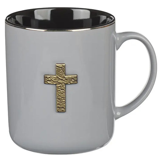 Mug Grey with Metal Cross 1 Peter 2:24