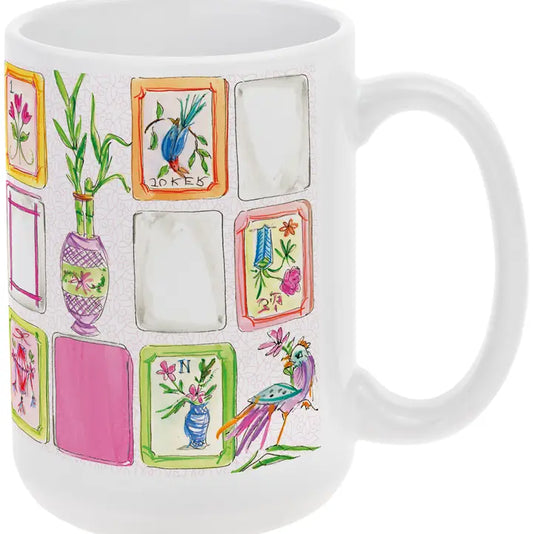 Mahjong Pink 15 oz Ceramic Mug Rosanne Beck