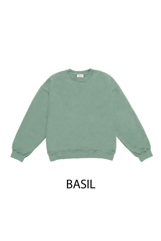 Basil Green- Relaxed Fit Crewneck Sweatshirt- T050