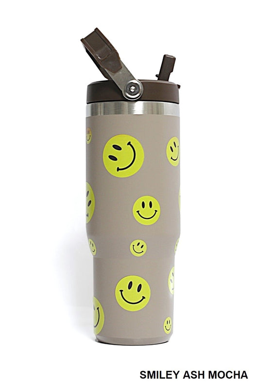 Smiley Ash Mocha Stainless Steel Straw Tumbler