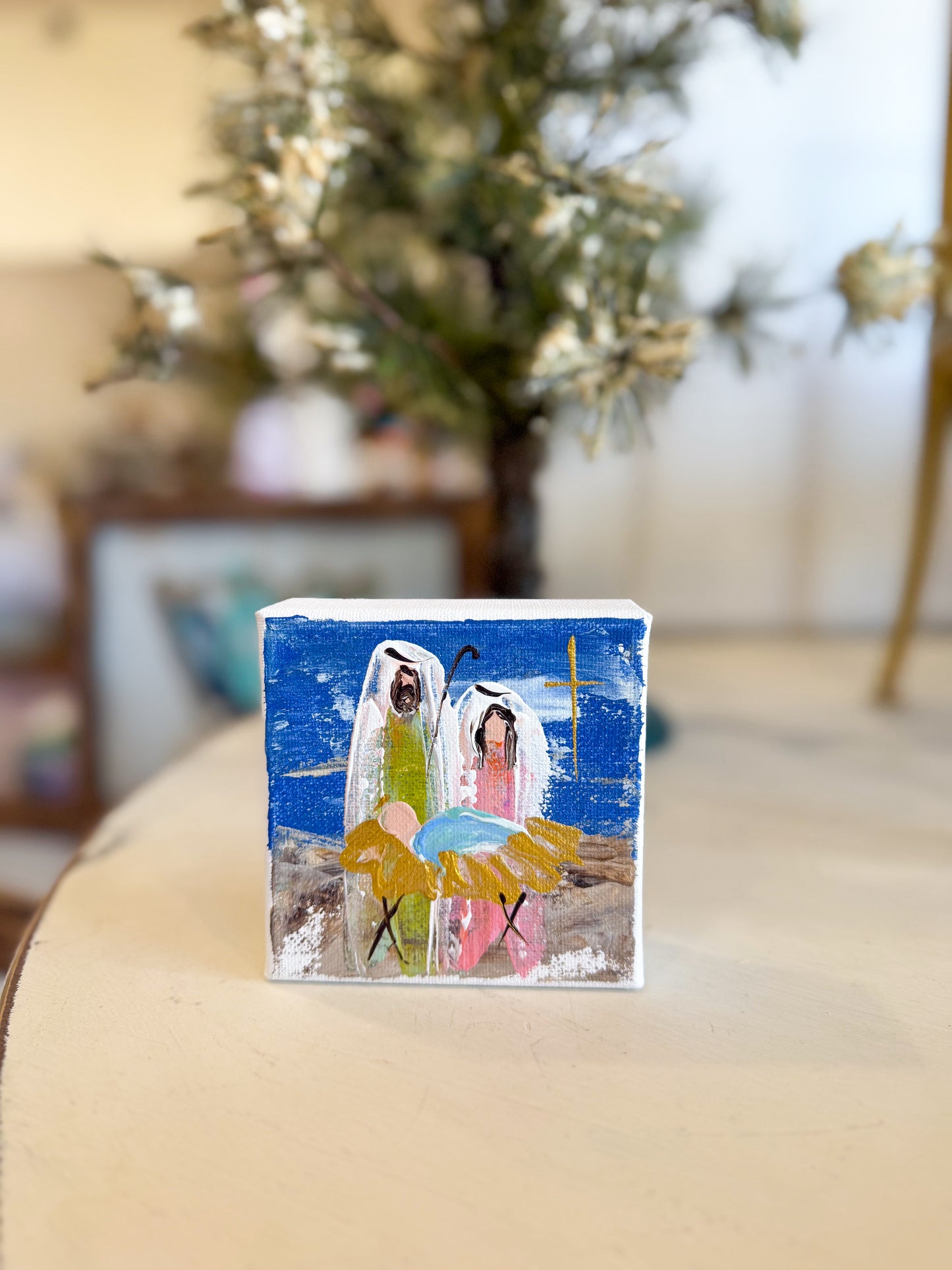 4x4 Royal Blue Holy Night Nativity — Hand-Painted Art