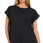 Round Neck Folded Short Sleeve T-Shirt