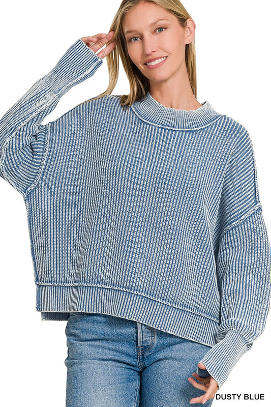 Washed Side Slit Oversized Sweater