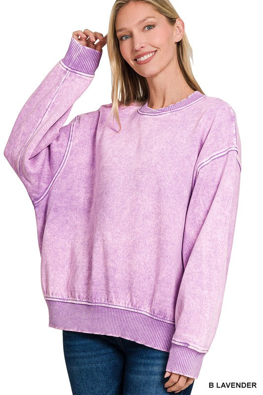 Cross Crew Acid Was Oversized Fleece Pullover- B Lavender