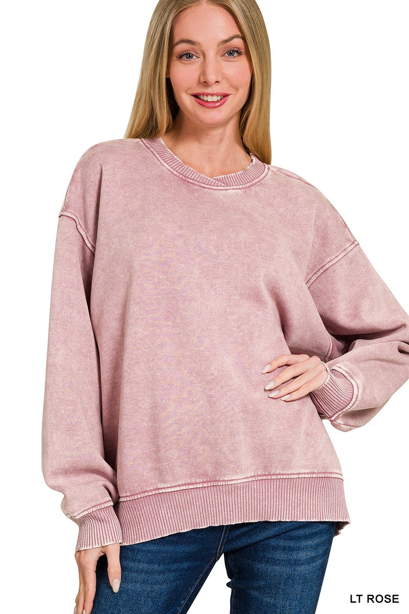 Cross Crew Acid Was Oversized Fleece Pullover- Light Rose