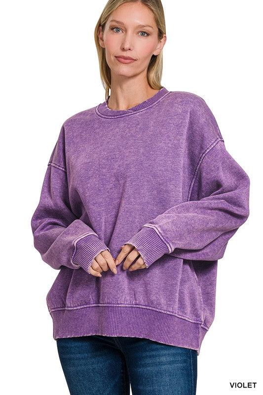 Violet Acid Wash Oversized Fleece Pulllover