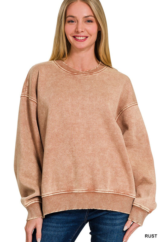 Cross Crew Acid Was Oversized Fleece Pullover- Rust
