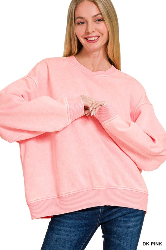 Cross Crew Acid Was Oversized Fleece Pullover- Dark Pink
