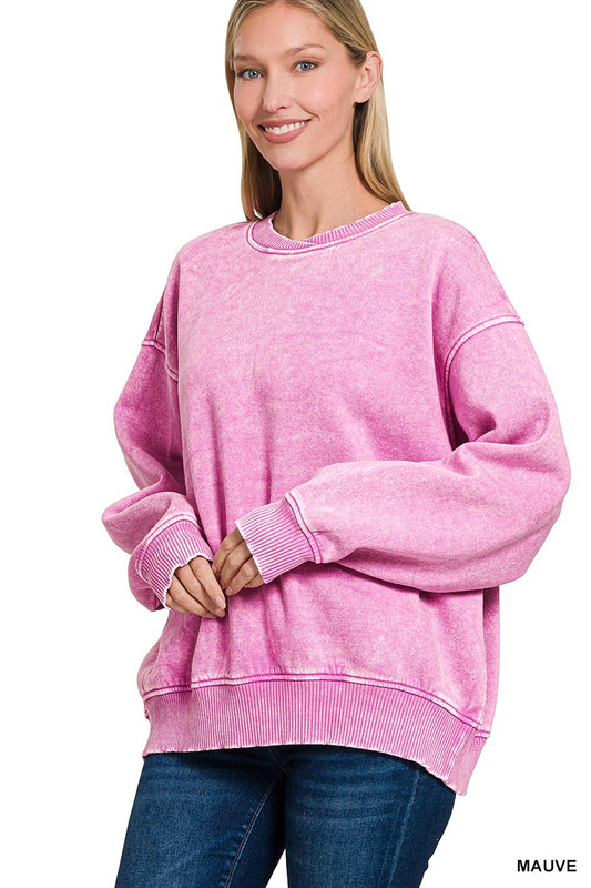 Cross Crew Acid Was Oversized Fleece Pullover- Mauve