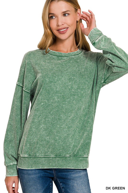 Washed Round-Neck Pullover Sweatshirt