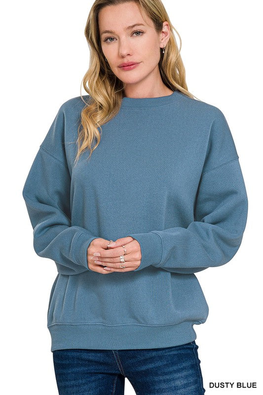 Fleece Crewneck Pullover Sweatshirt- Dusty Blue