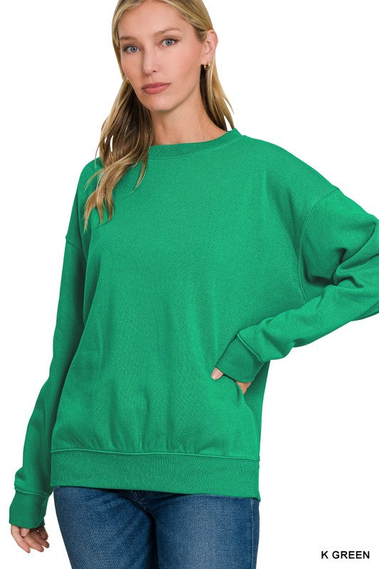 Fleece Crewneck Pullover Sweatshirt- Kelly Green