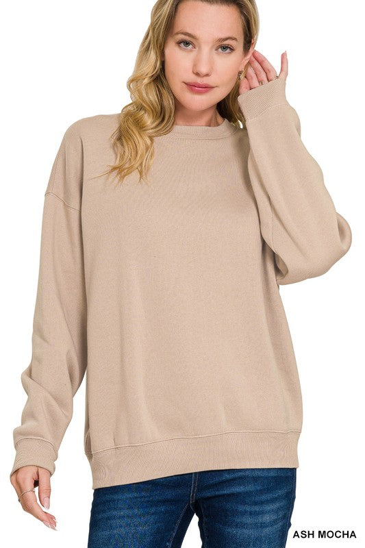 Fleece Crewneck Pullover Sweatshirt- Ash Mocha
