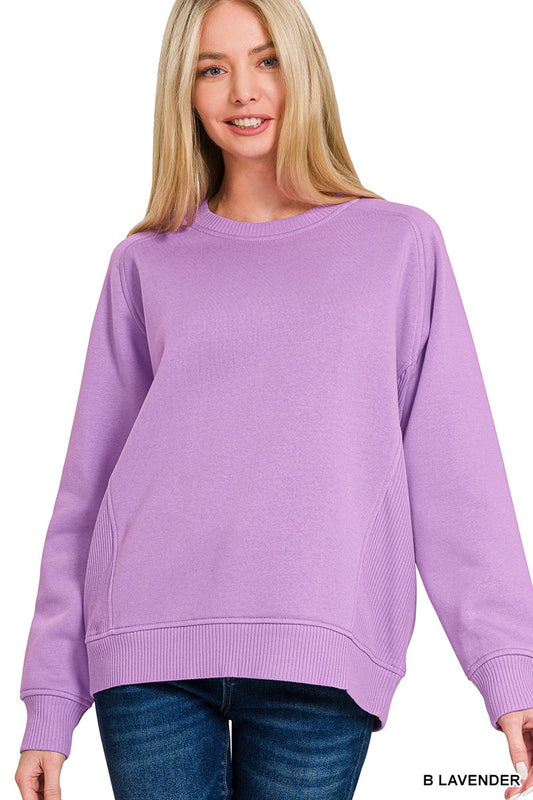 Lavender- Fleece Round Neck Ribbed Side Raglan Sweatshirt